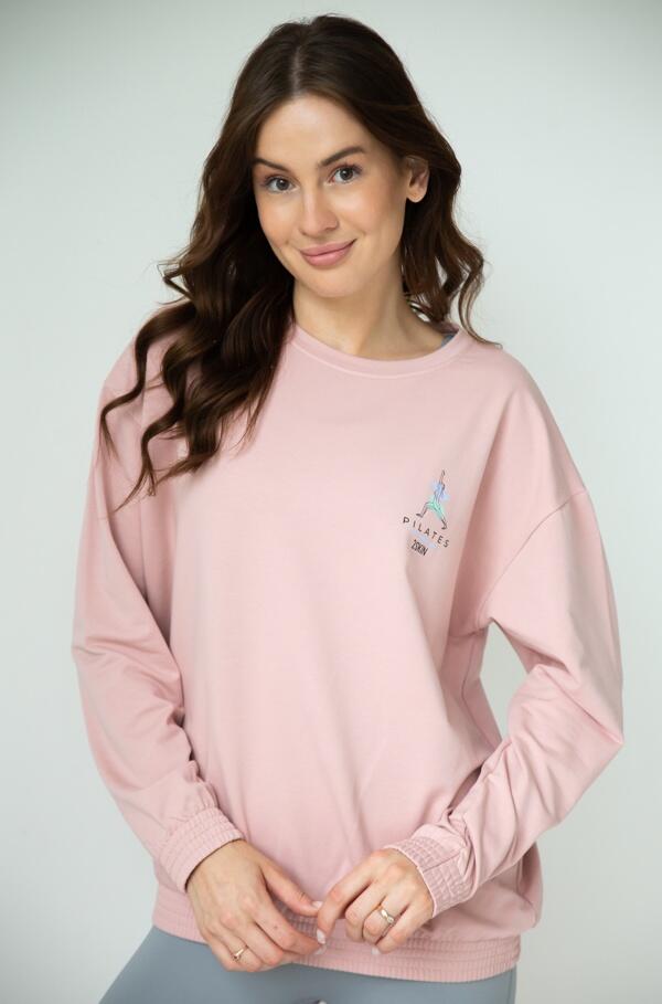 Bluza dresowa damska dłuższa 2skin I love pilates pink