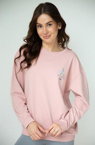 Bluza dresowa damska dłuższa 2skin I love pilates pink