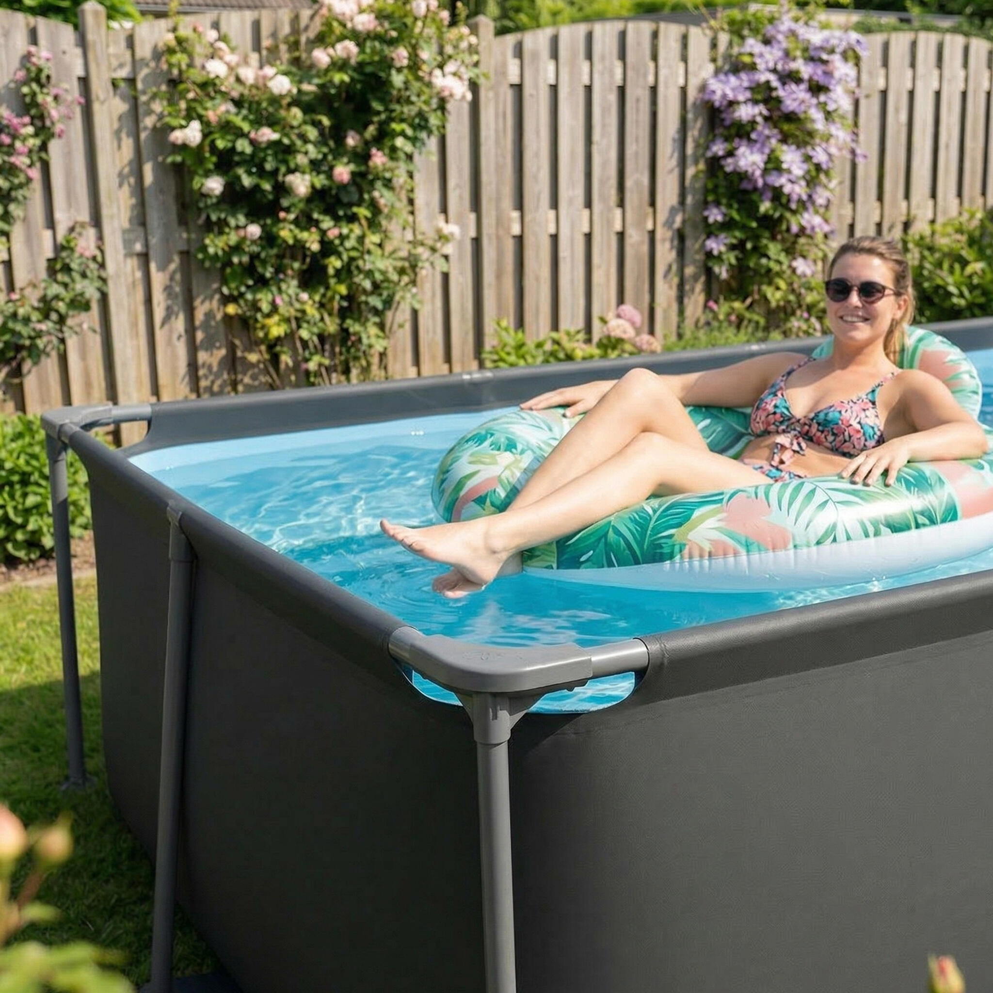 Swimming Pool - Rectangular - 260 x 180 x 66 cm - Anthracite - Including Filter 3/8