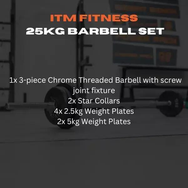 ITM Fitness 25kg  Barbell Set with 150cm Chrome Bar & Carry Case 6/7