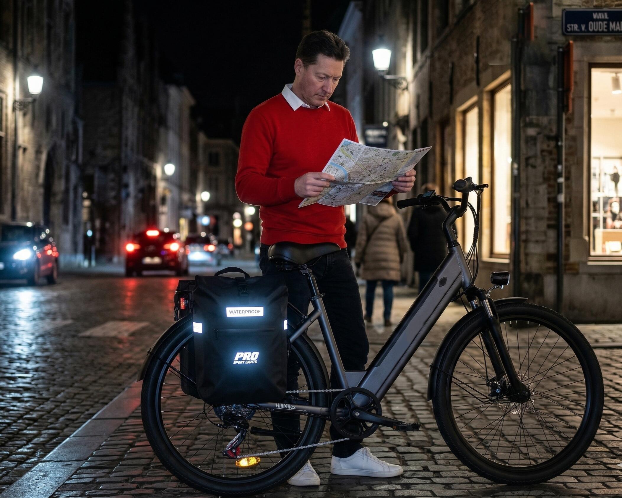 Sacoche double pour vélo 56 litres noire avec réflecteurs imperméable 7/7