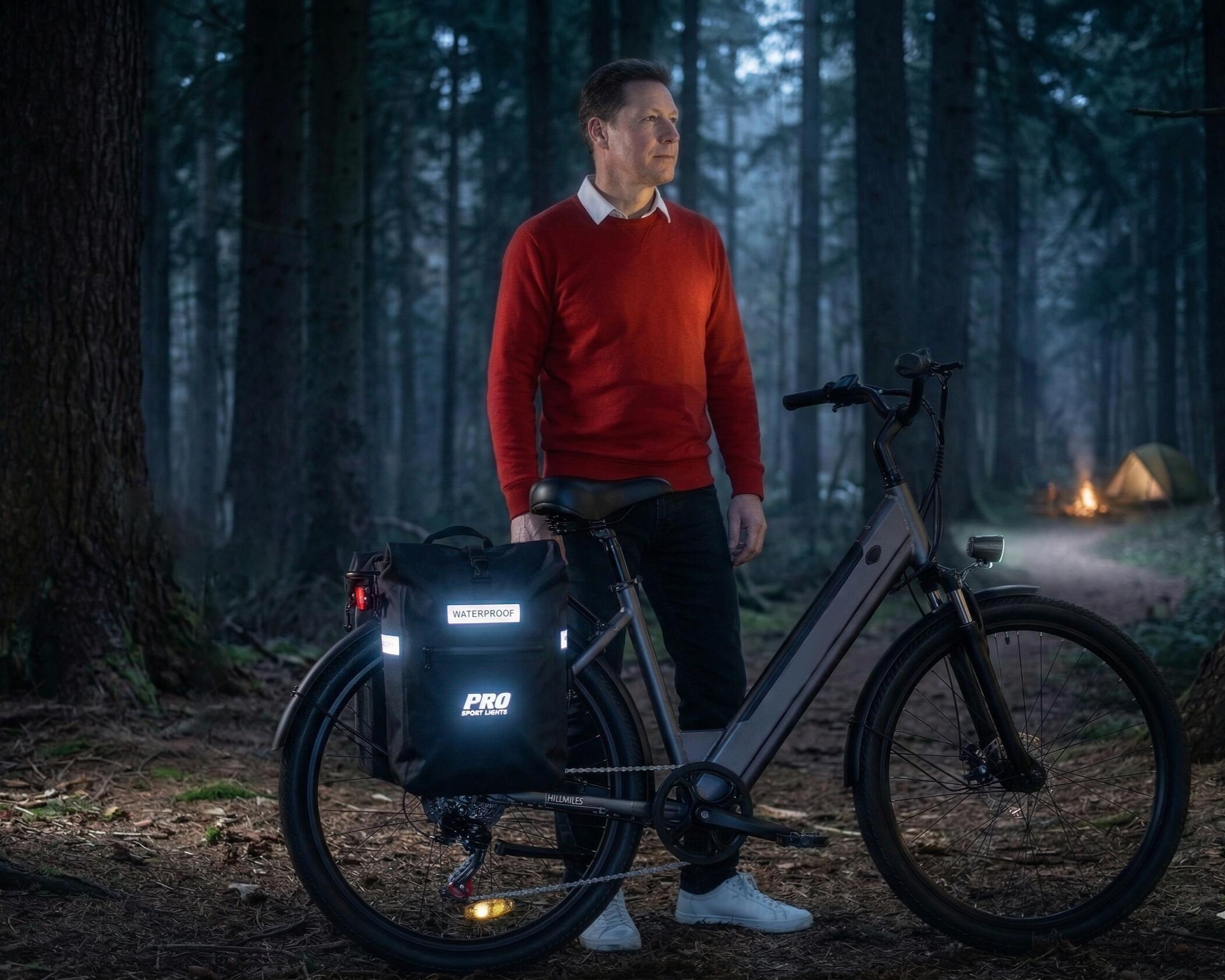 Sacoche double pour vélo 56 litres noire avec réflecteurs imperméable 4/7