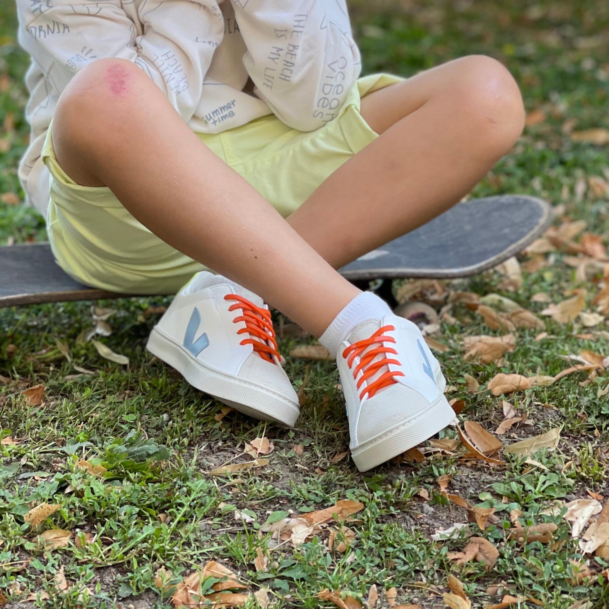 Lacets élastiques enfant pas besoin d’attacher baskets silicone - orange 3/7