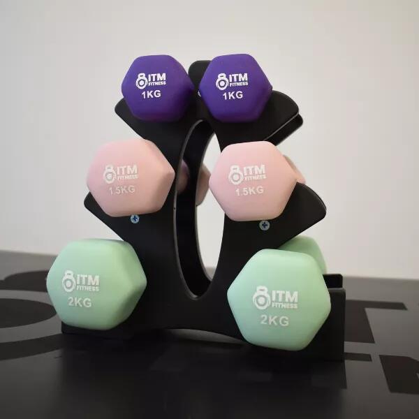 ITM Fitness 9kg Neoprene Dumbbell Set with Stand – 3 Pairs