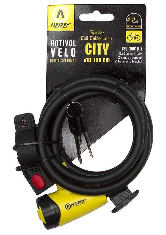 Linka spiralna z zamkiem i uchwytem - długość 150 cm, śr 10 mm AUVRAY CITY 2/3