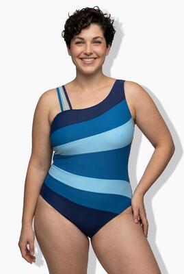 Dames badpak colorblocking zachte cups ronde hals gerecycled