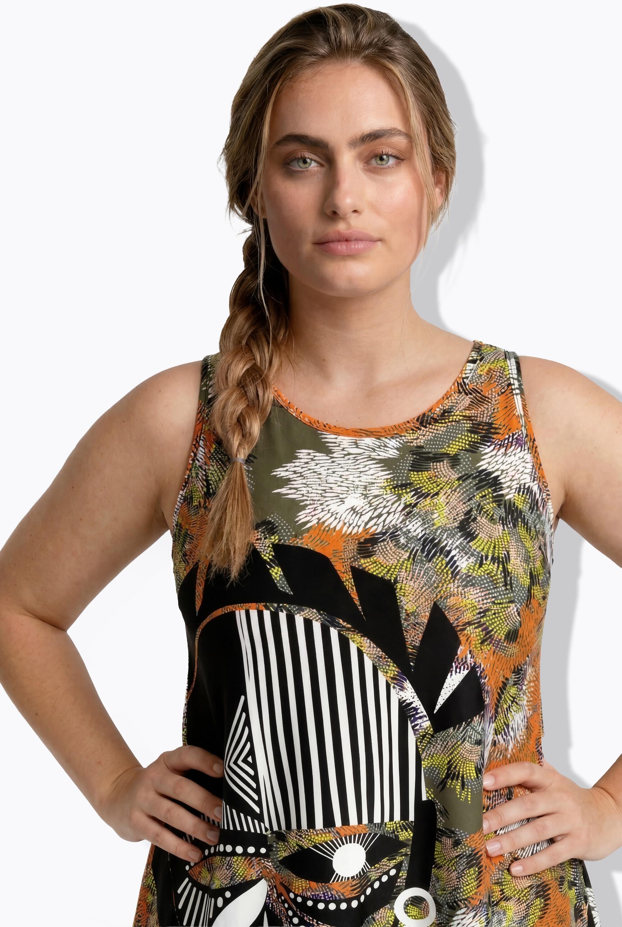 Femme Robe midi sans manches motif masque décolleté rond et coupe évasée 3/7