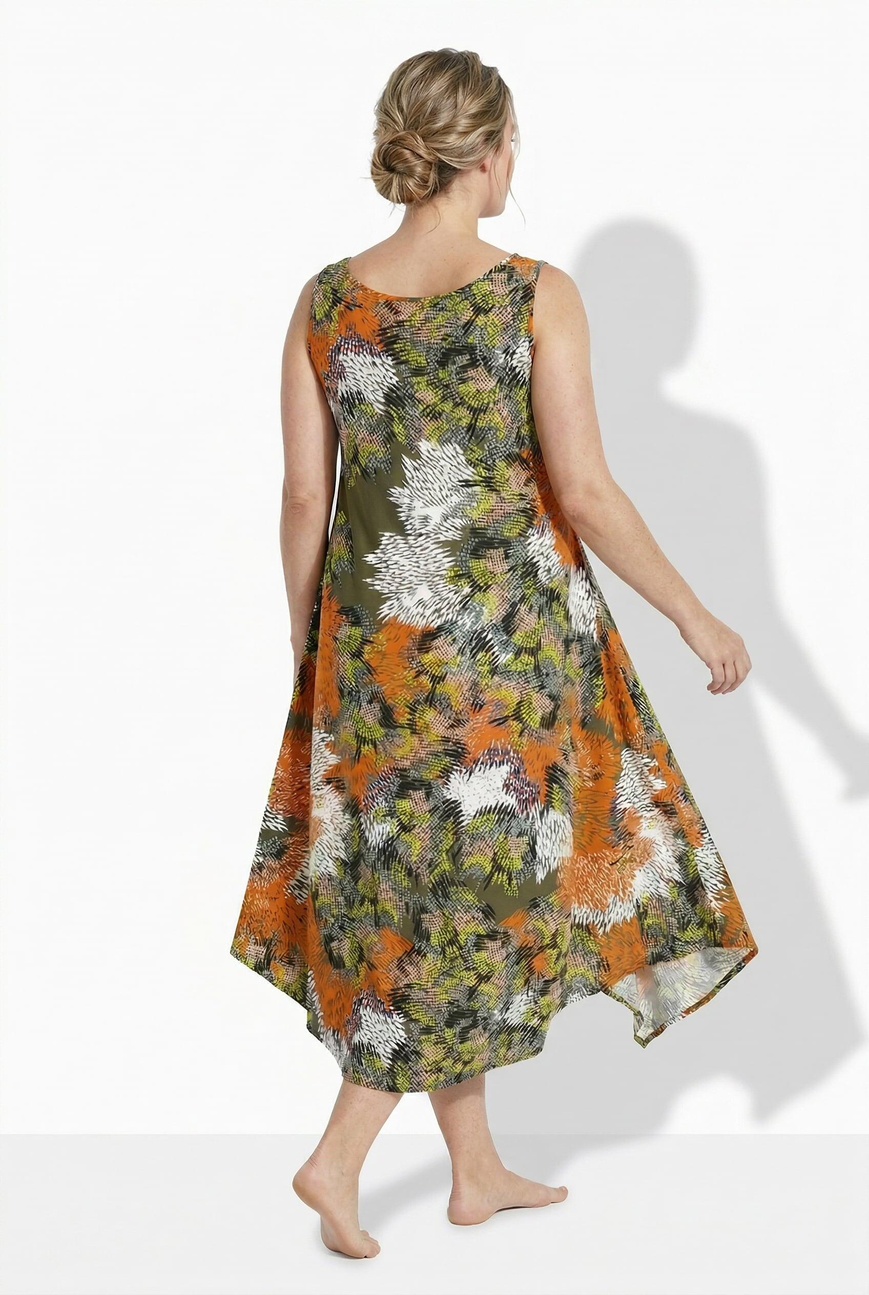 Femme Robe midi sans manches motif masque décolleté rond et coupe évasée 2/7