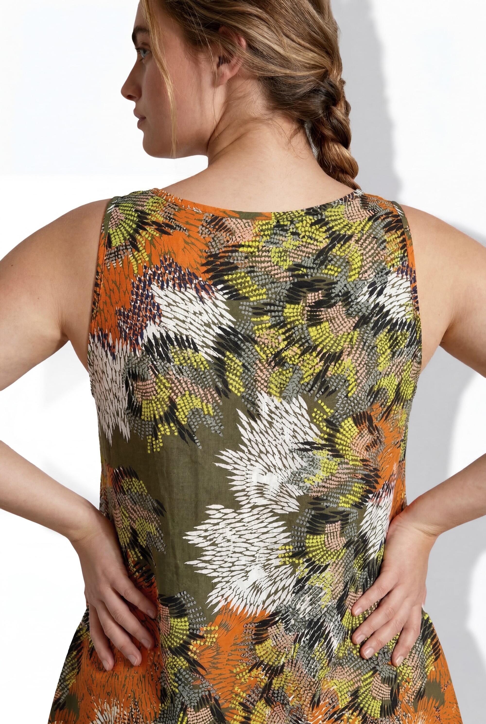 Femme Robe midi sans manches motif masque décolleté rond et coupe évasée 4/7