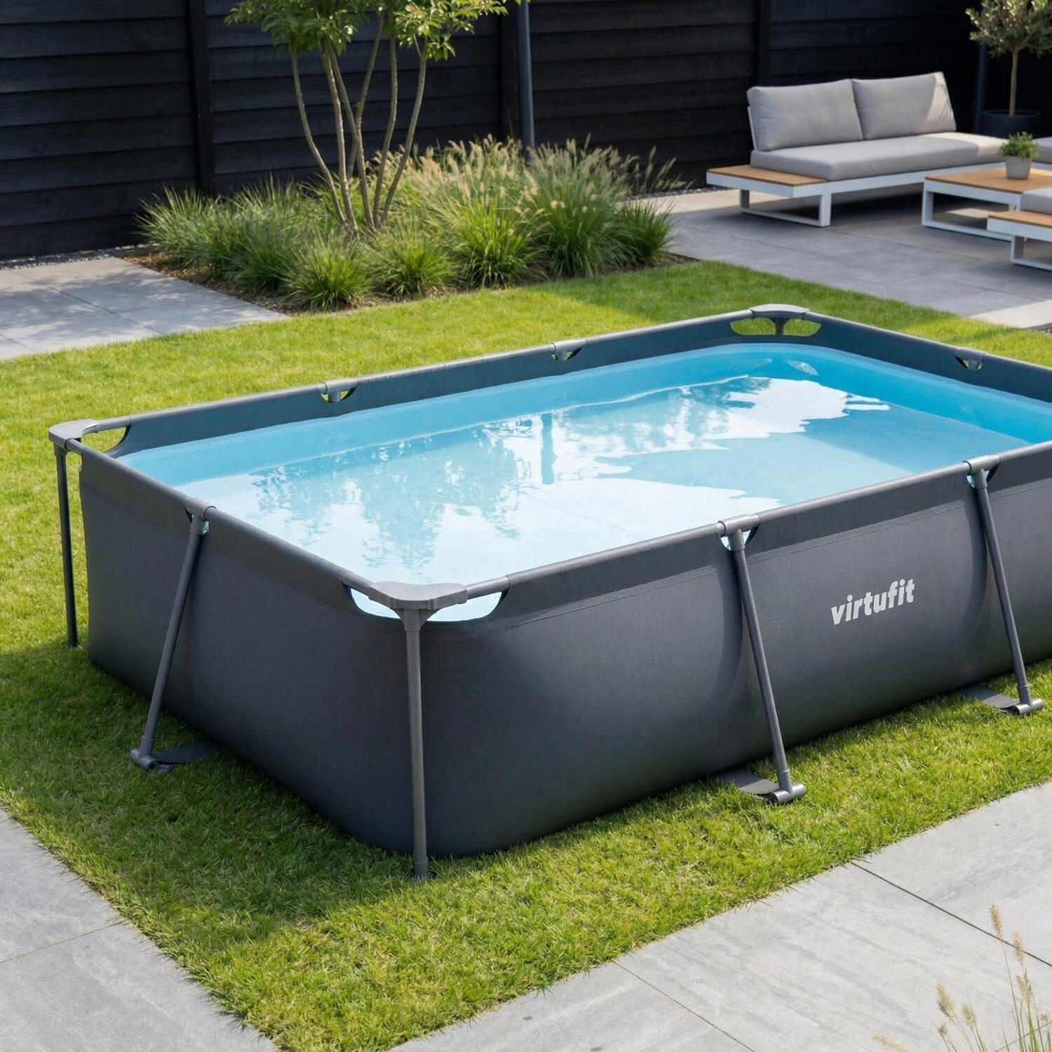 Piscine - Rectangulaire - 300 x 210 x 66 cm - Anthracite - Avec Pompe de Filtrat 3/8