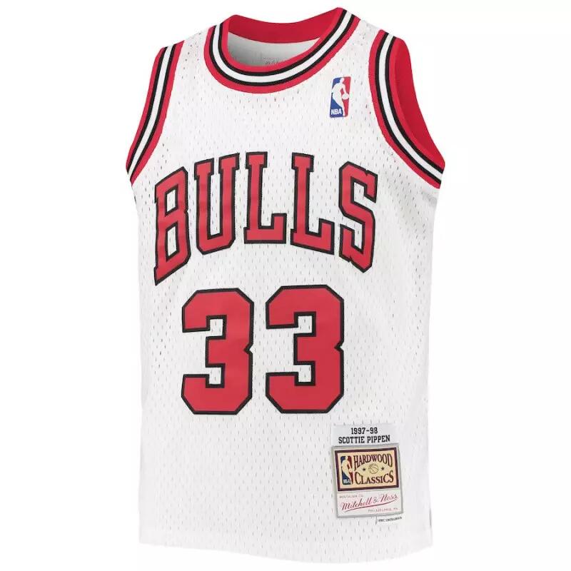 Maillot NBA Scottie Pippen Chicago Bulls 1997-98 Mitchell & Ness Blanc Pour enfa 2/3