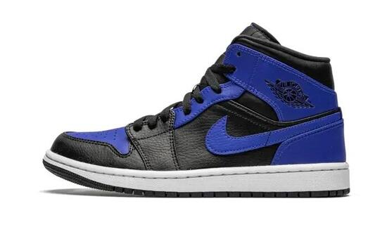 Schoenen - basketbal - heren - air jordan 1 - mid, leer - zwart/hyper royal/wit