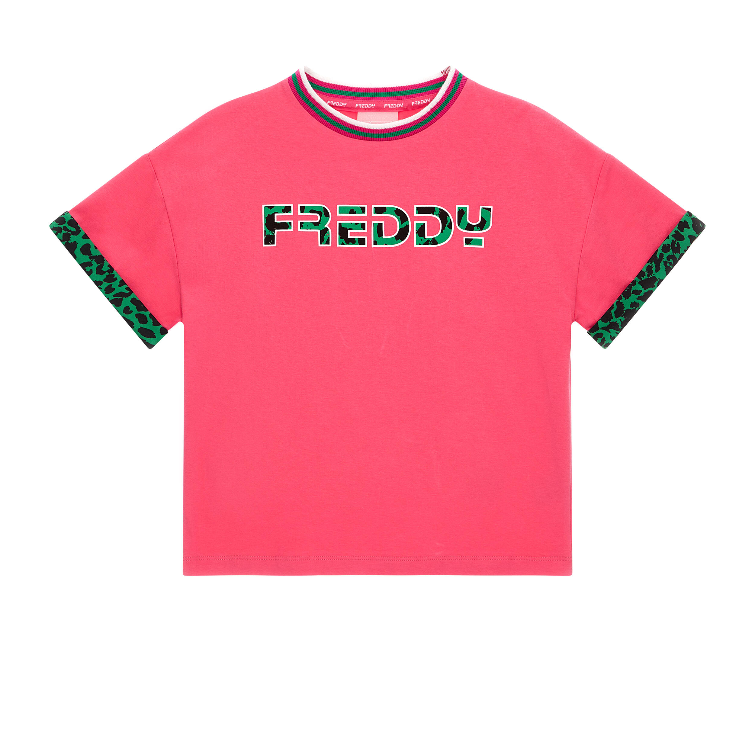 T-shirt avec col côtelé et détails en imprimé animalier 1/2