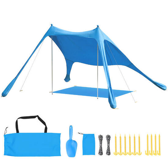 Outsunny Tenda da Spiaggia UPF50+ per 2-4 Persone 208x200 cm Blu
