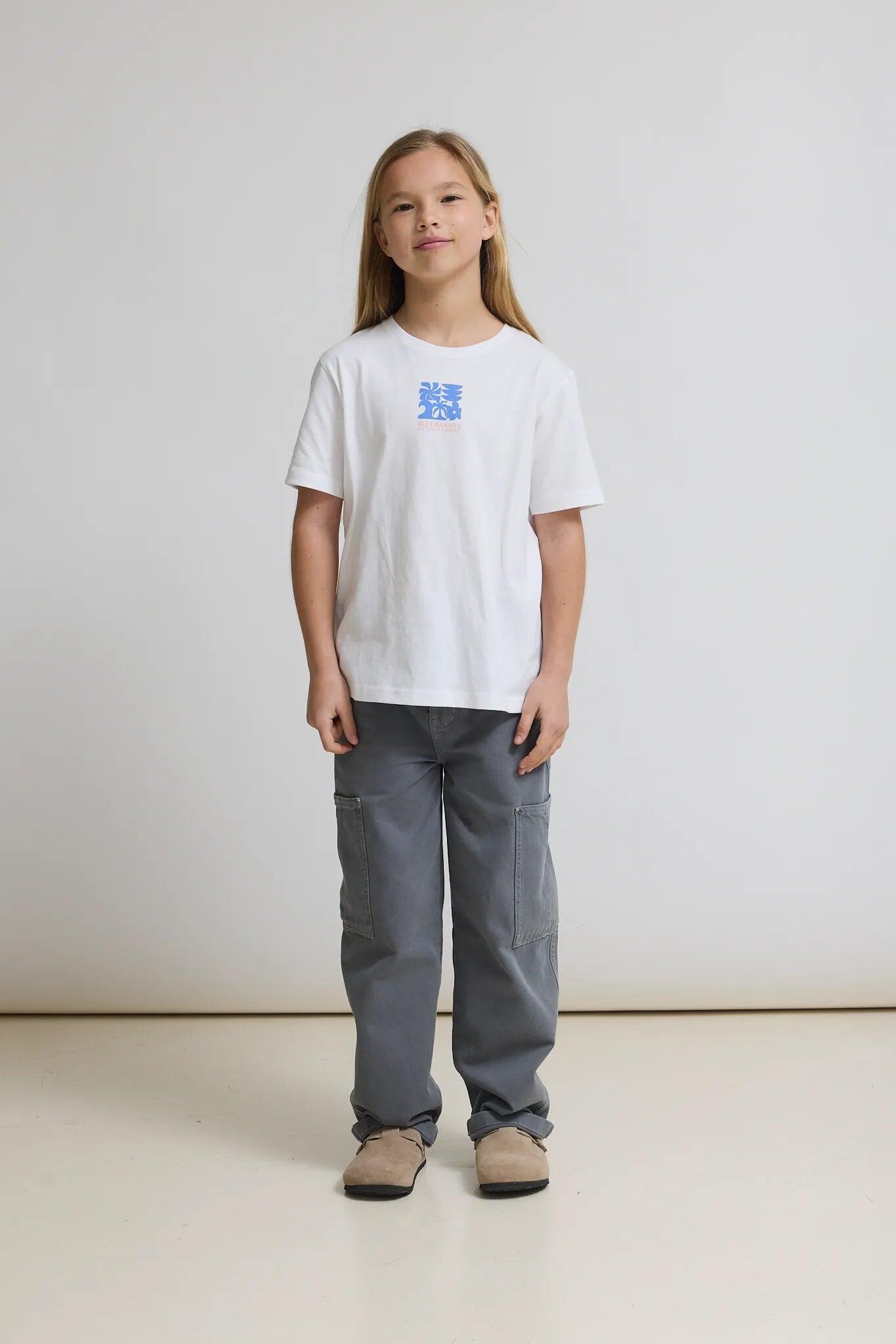 Camiseta Kids Blue Banana Blanca de Algodón 100% Orgánico 3/4