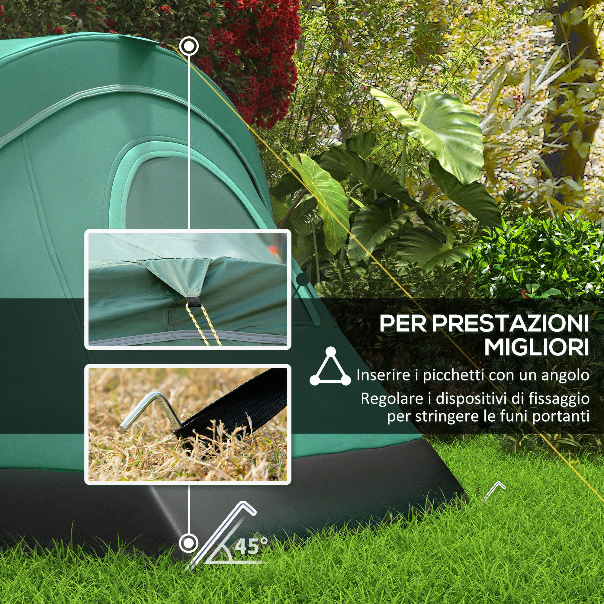 Outsunny Tenda da Campeggio 6 Posti Idrorepellente 4.55x2.3x1.8m Verde 7/8