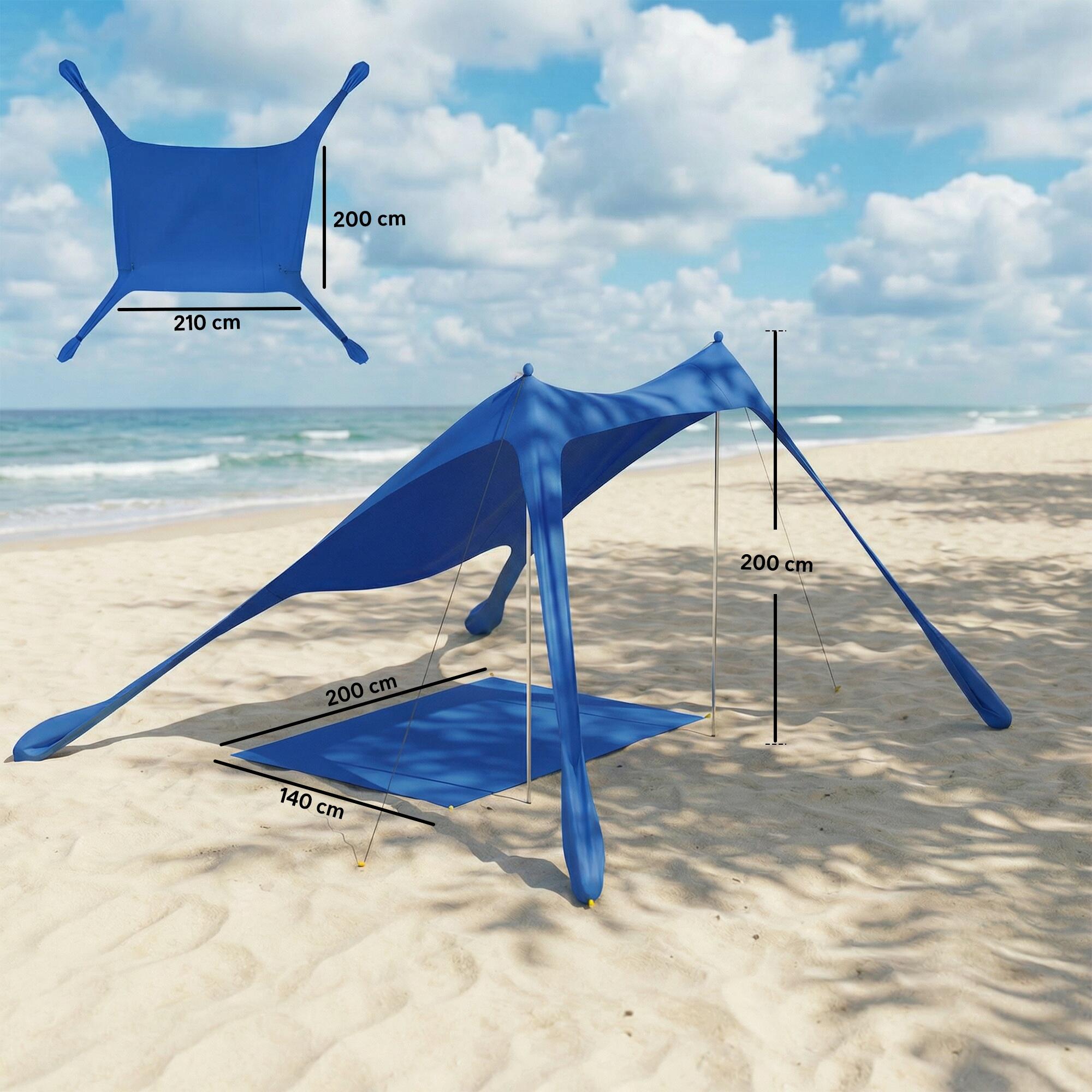 Outsunny Tenda da Spiaggia UPF50+ per 2-4 Persone 208x200 cm Blu 3/7