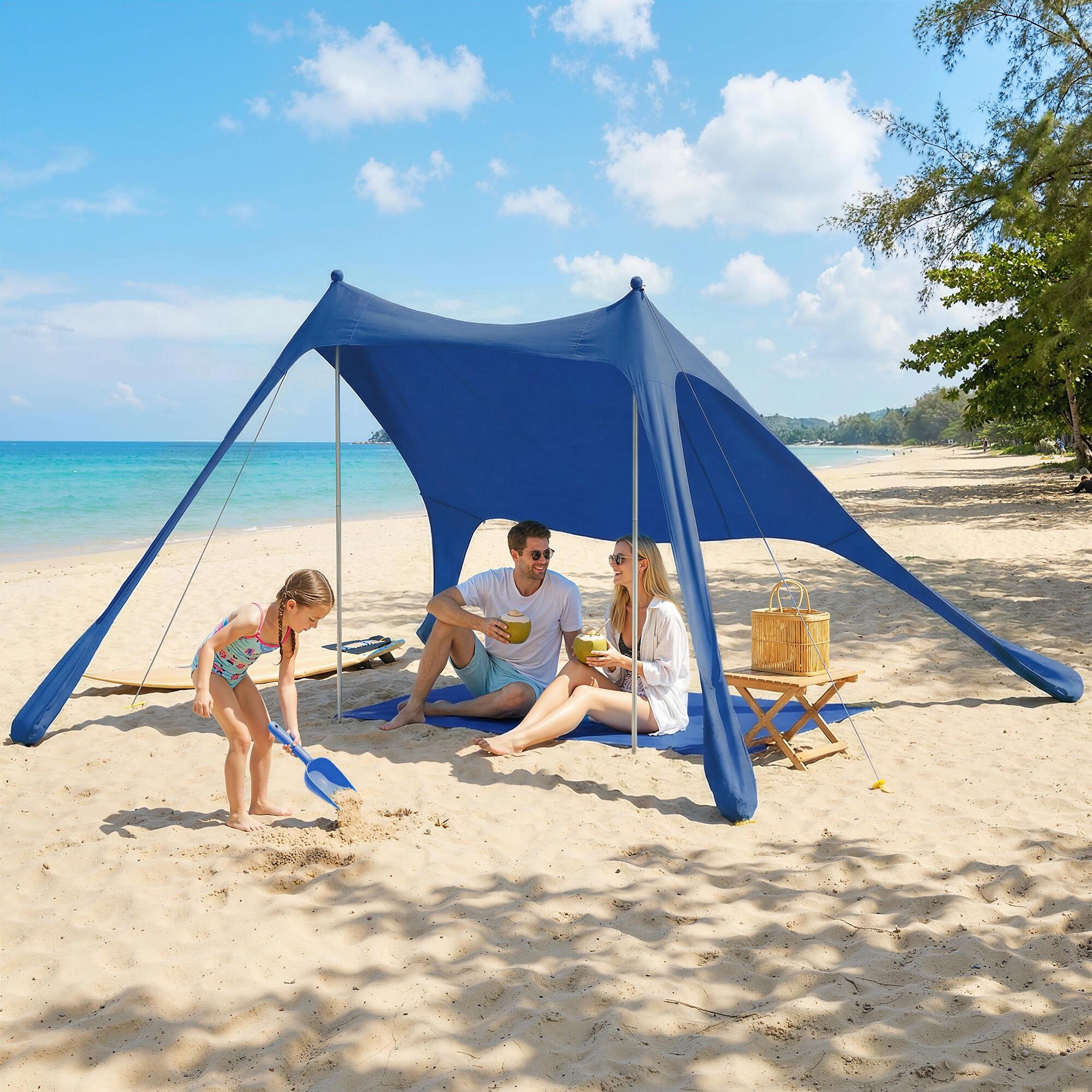 Outsunny Tenda da Spiaggia UPF50+ per 2-4 Persone 208x200 cm Blu 2/7