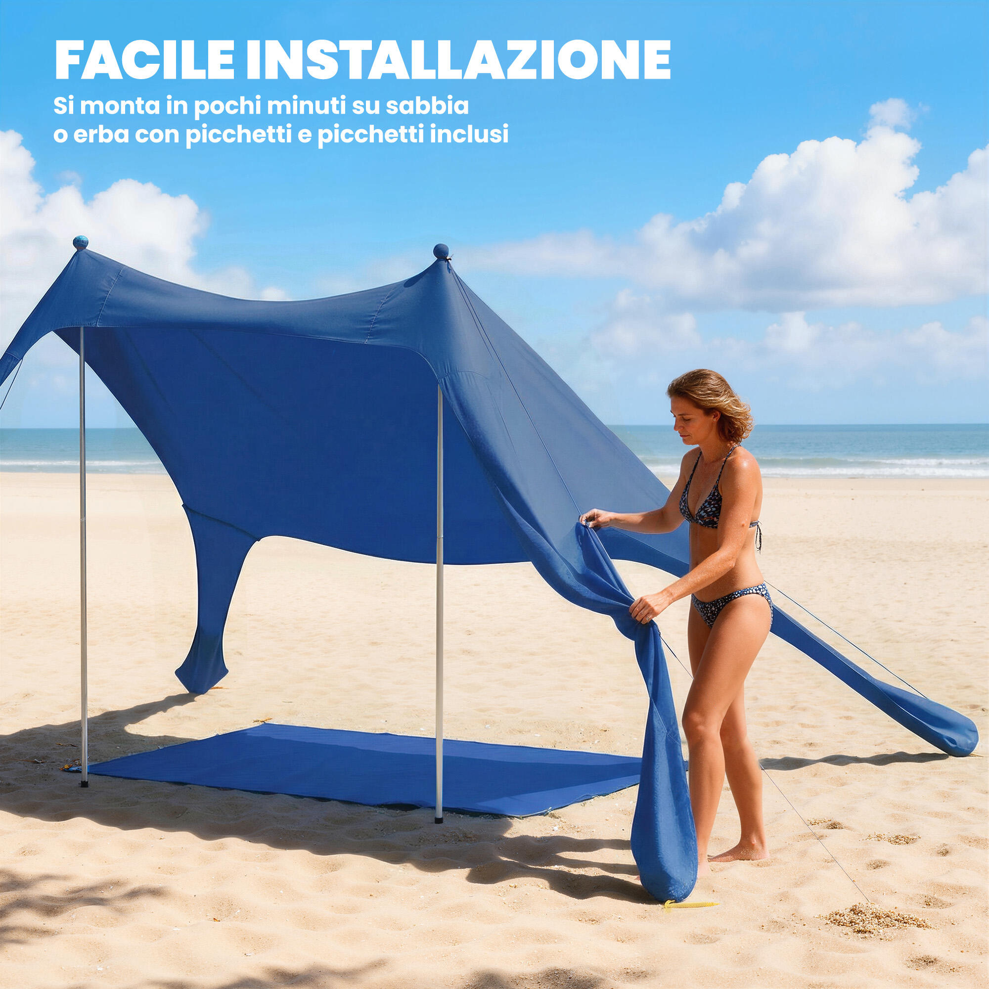 Outsunny Tenda da Spiaggia UPF50+ per 2-4 Persone 208x200 cm Blu 7/7