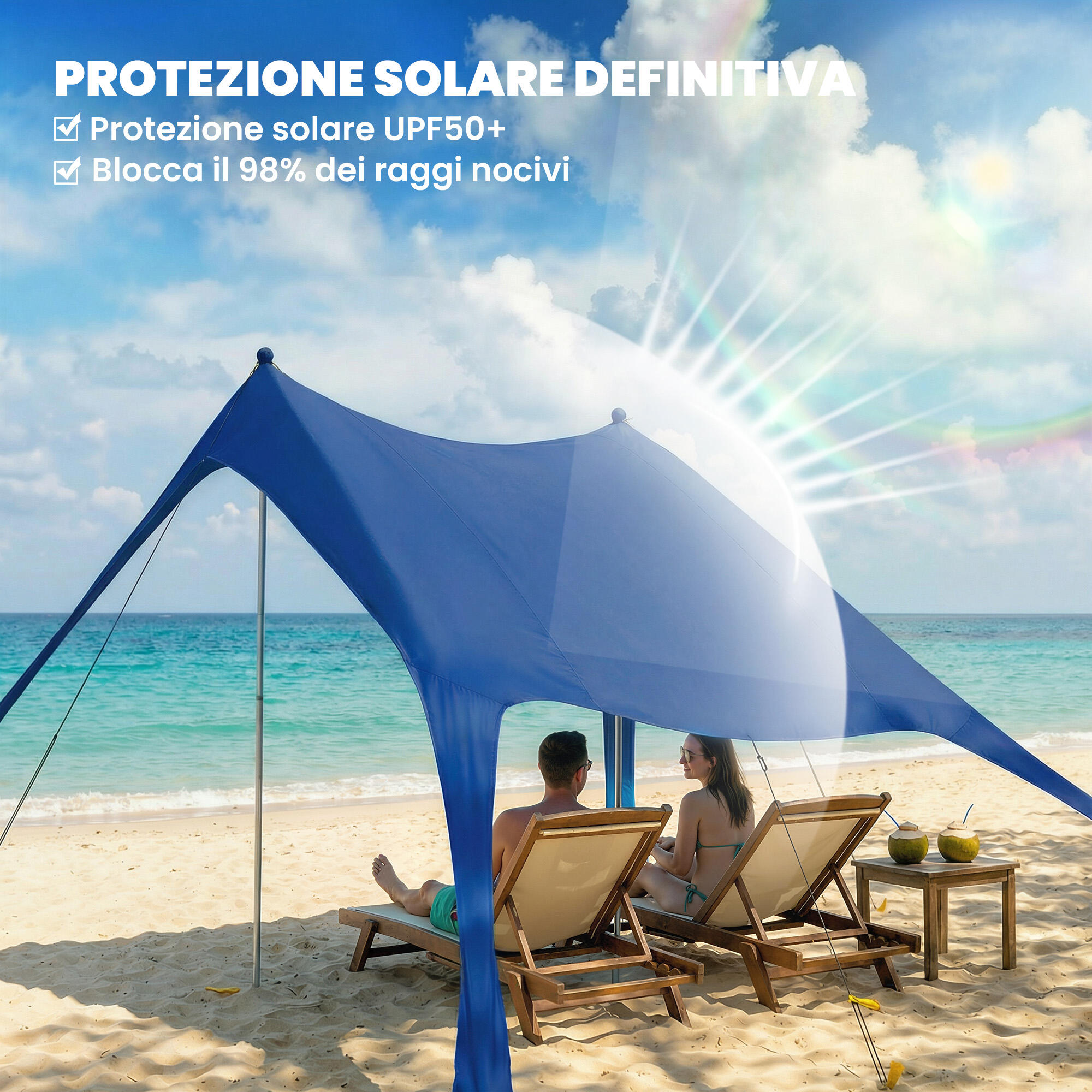 Outsunny Tenda da Spiaggia UPF50+ per 2-4 Persone 208x200 cm Blu 4/7