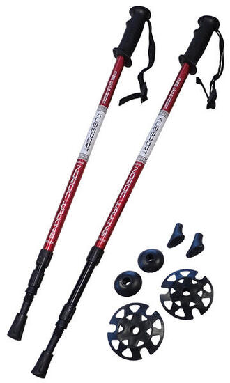 Bâtons de trekking - 1 paire avec accessoires rouge