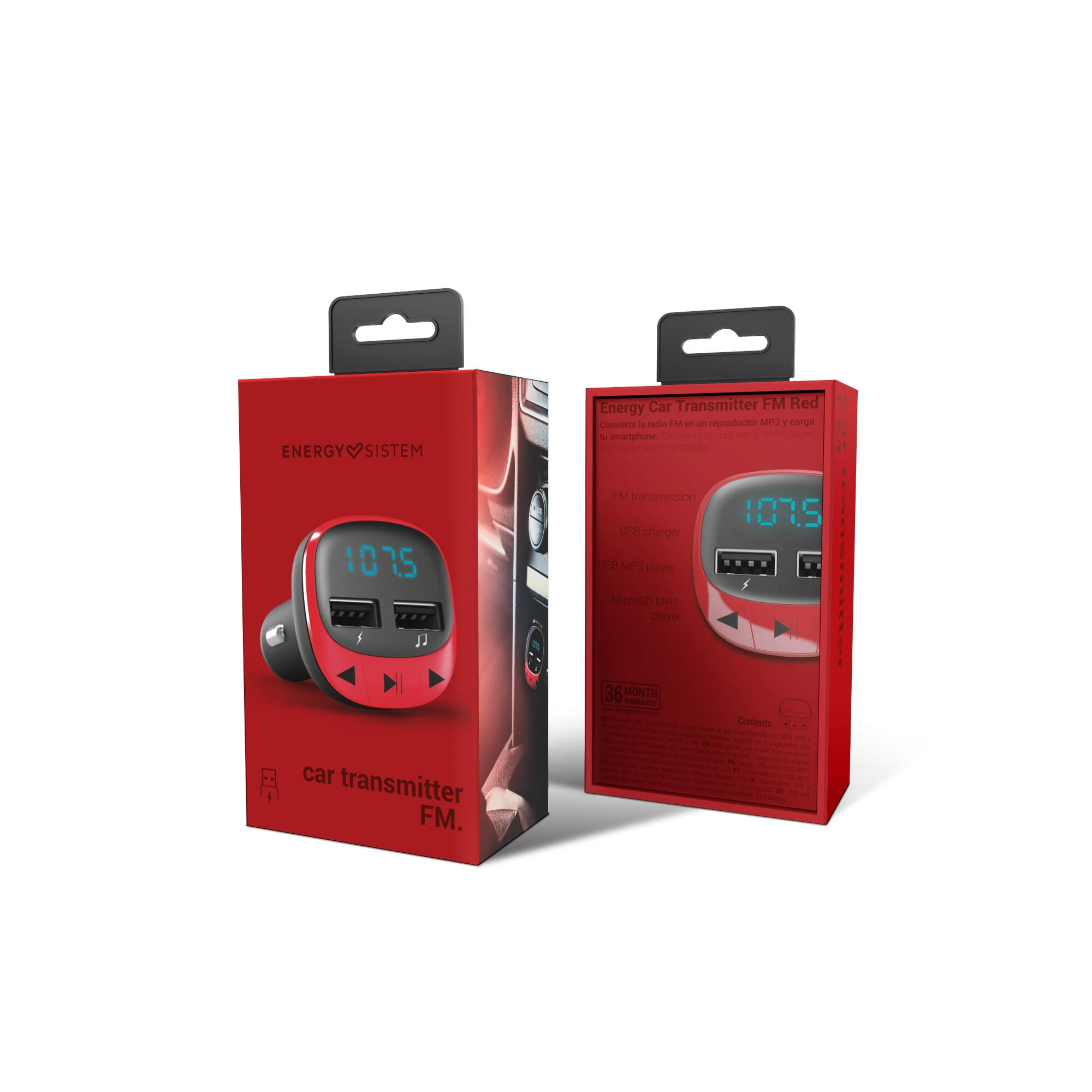 Reproductor MP3 Energy Sistem Car Transmitter FM Red microSD, USB Charge, USB 5/5