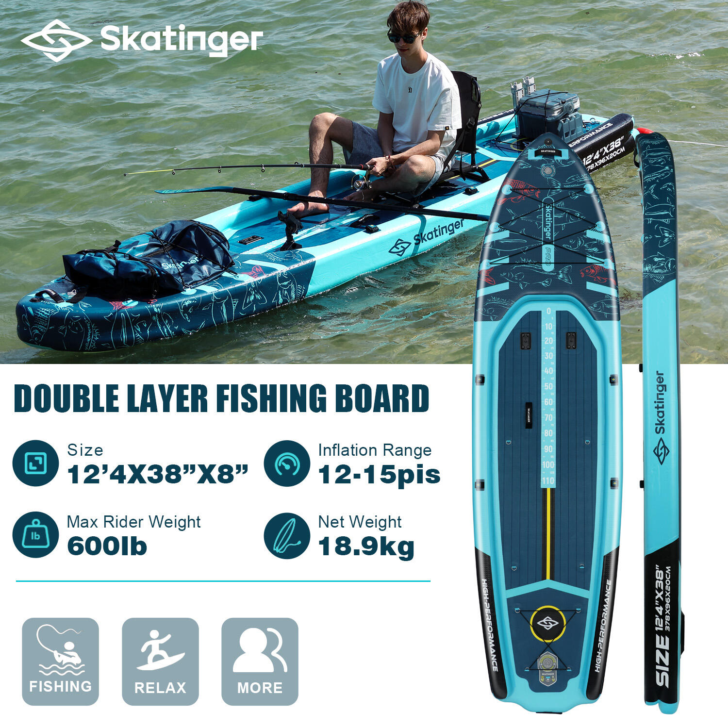 SKATINGER Visboot SUP board 378x96x20 cm 4/7