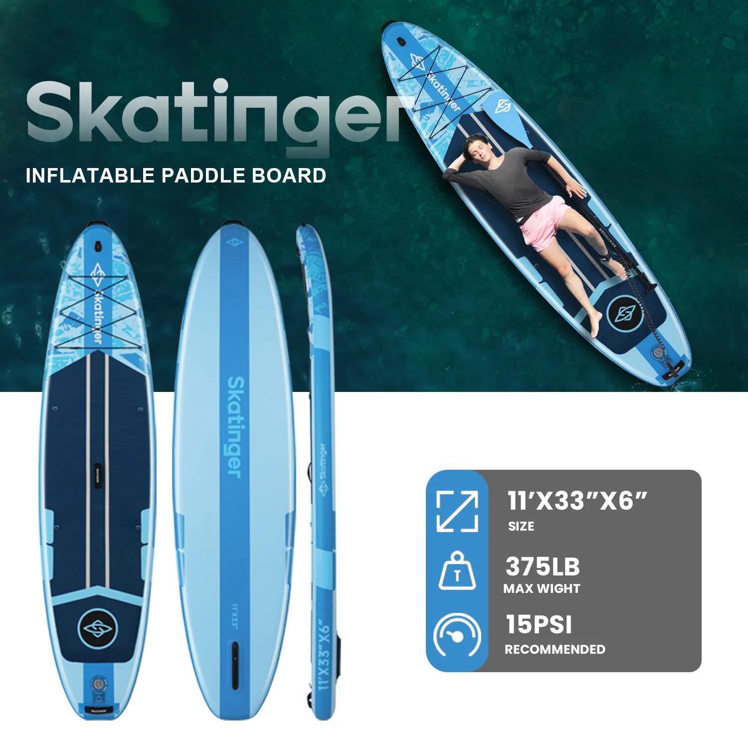 Deska SUP SKATINGER Ice Age Blue 335x84x15 cm (11') touring