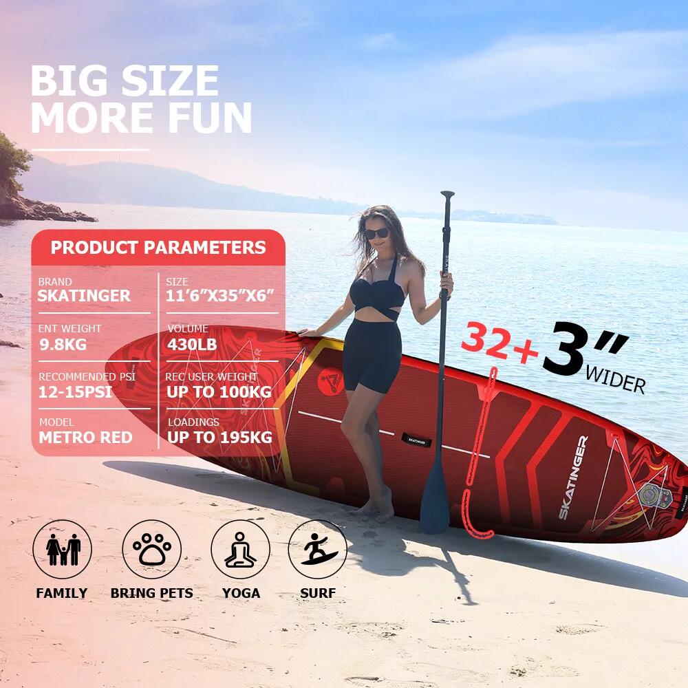 SUP SKATINGER Prana Magma Red 350x89x15 cm (11'6'') tavola da yoga 6/6