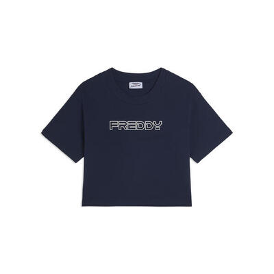 T-shirt Cropped in Jersey di Cotone con Logo FREDDY