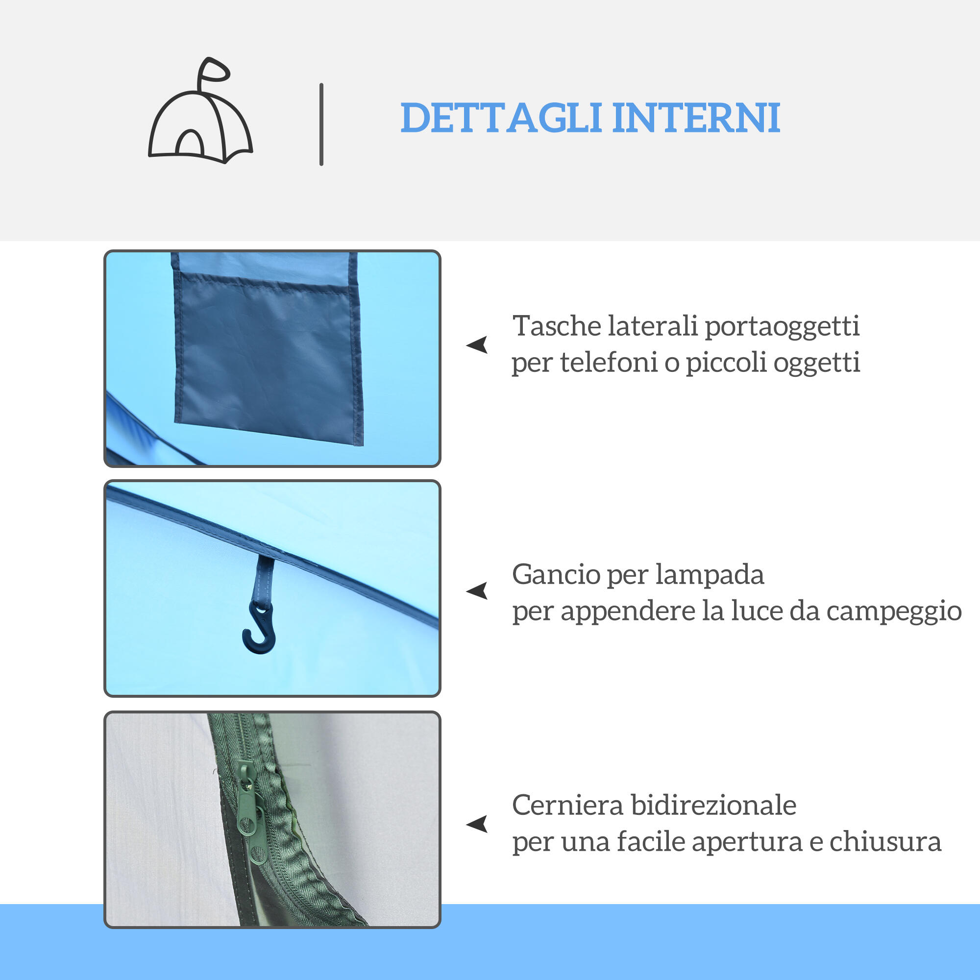 Outsunny Tenda da Campeggio 2 Posti Impermeabile 2 Porte e 4 Finestre Blu 5/7