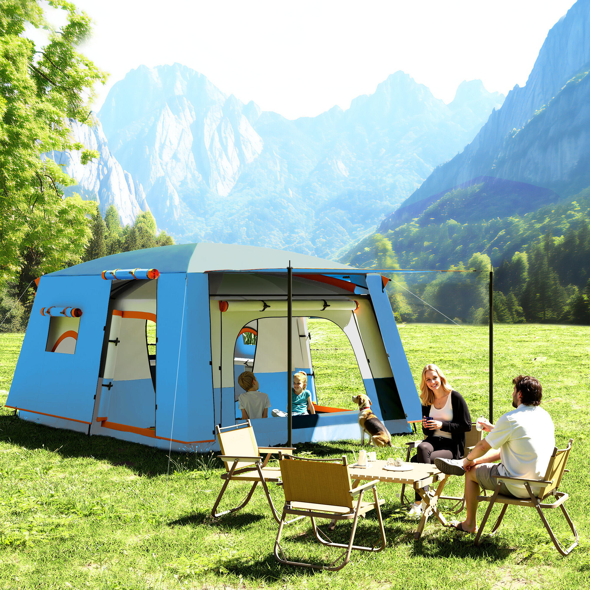 Outsunny Tenda da Campeggio 4-6 Persone con 2 Stanze e Veranda UPF30+ Blu 2/8