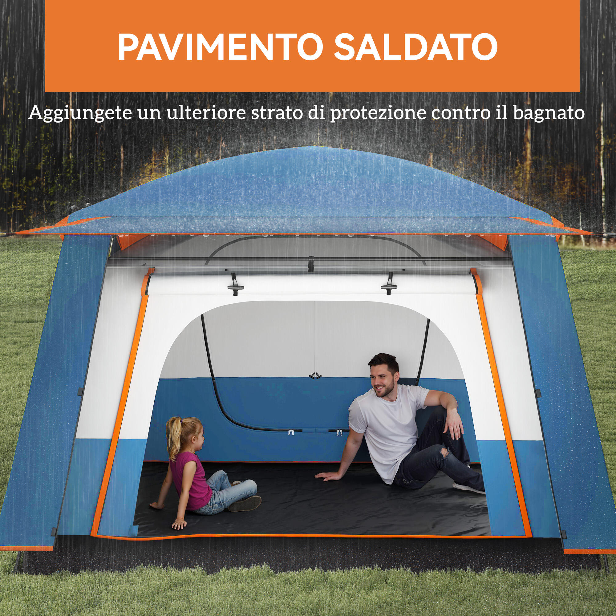 Outsunny Tenda da Campeggio 4-6 Persone con 2 Stanze e Veranda UPF30+ Blu 6/8