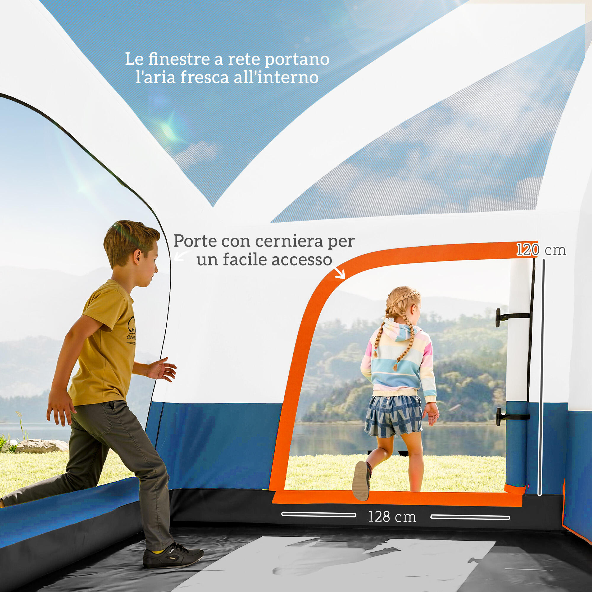Outsunny Tenda da Campeggio 4-6 Persone con 2 Stanze e Veranda UPF30+ Blu 5/8