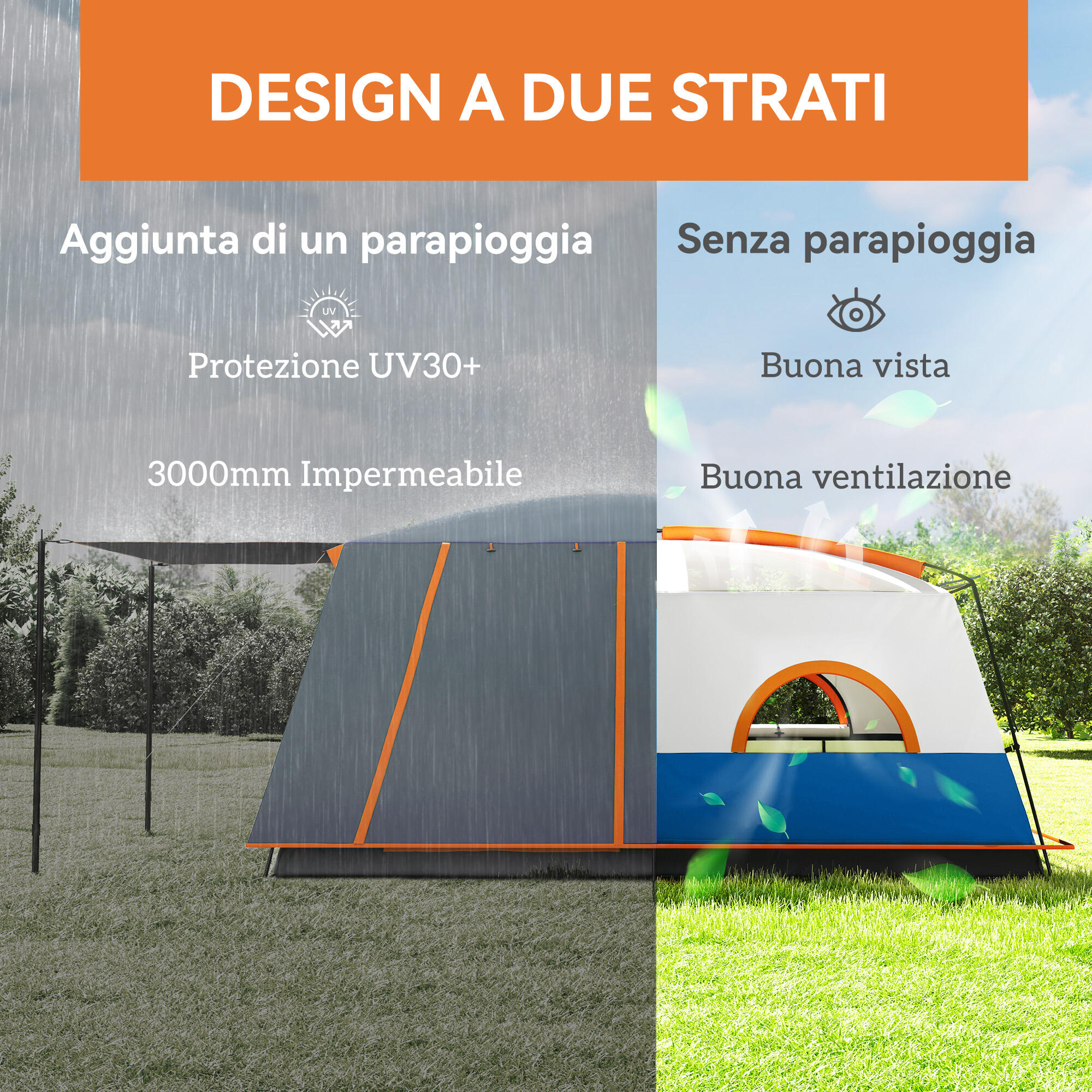 Outsunny Tenda da Campeggio 4-6 Persone con 2 Stanze e Veranda UPF30+ Blu 4/8