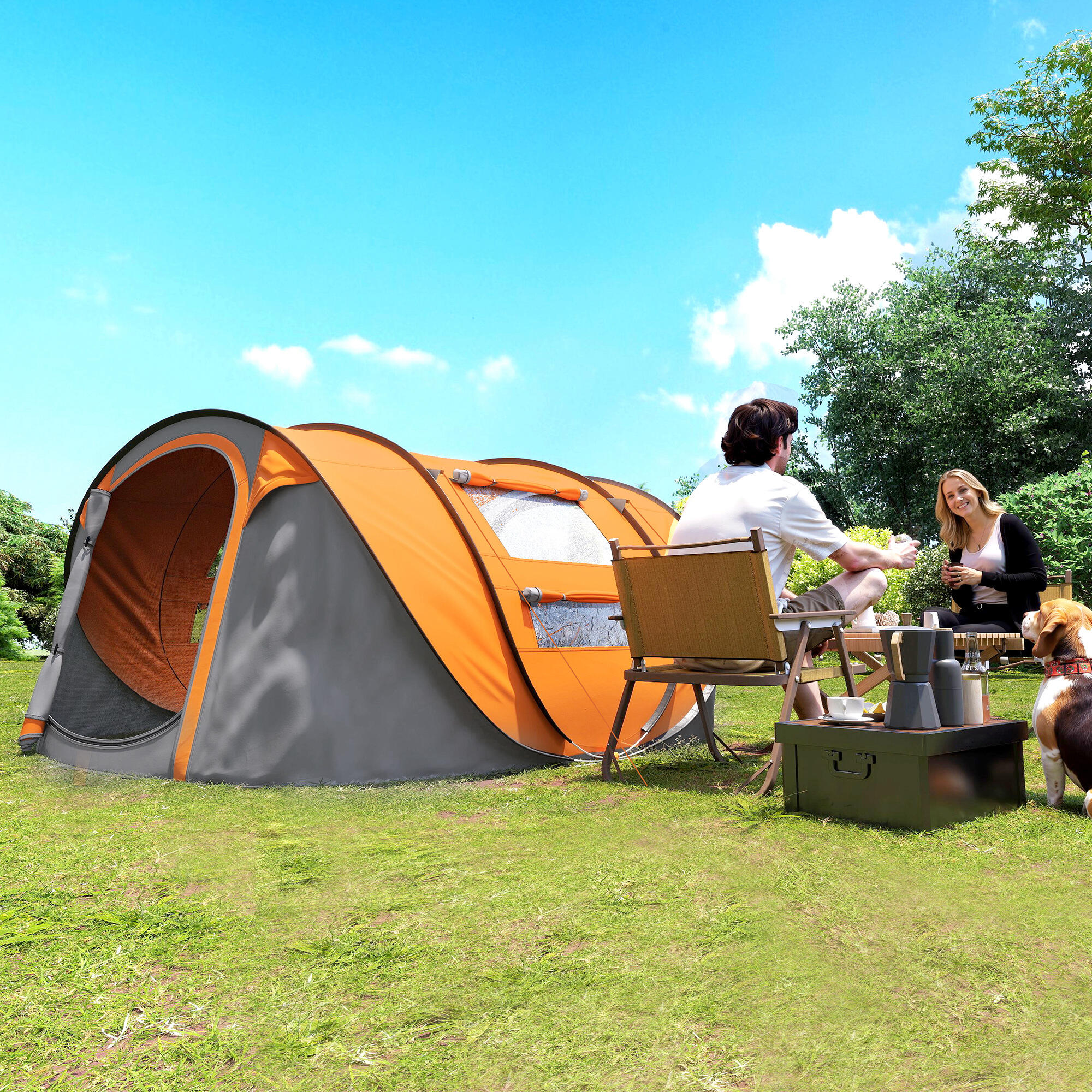 Outsunny Tenda da Campeggio 2 Posti Impermeabile 2 Porte e 4 Finestre Arancio 2/8