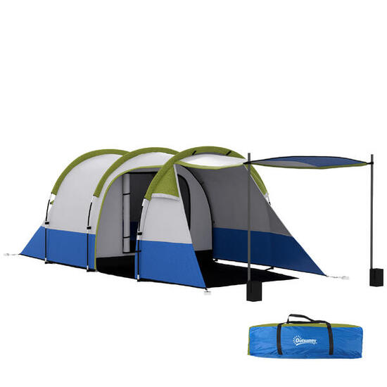 Outsunny Tenda da Campeggio Impermeabile con 2 Aree e 3 Ingressi 420x200x150 cm
