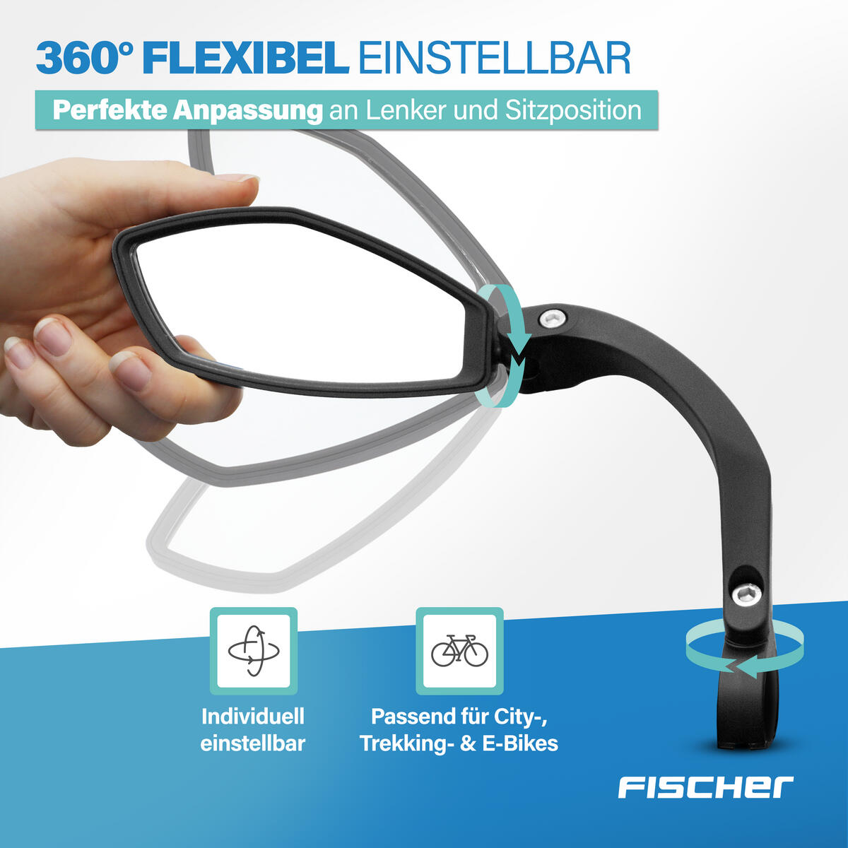 FISCHER Fahrrad-Spiegel PLUS mit konvexem Weitwinkel 5/7
