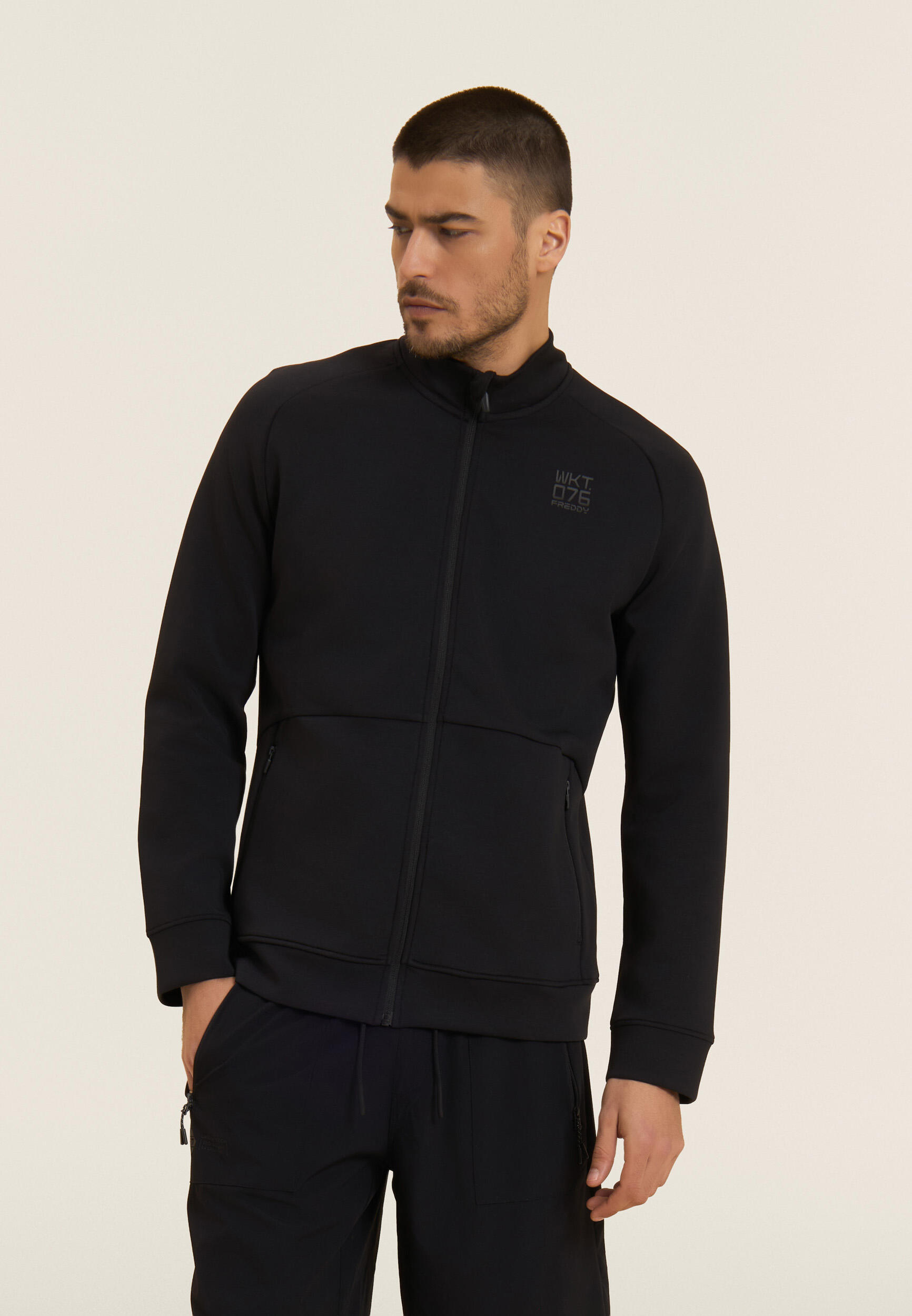 Sweat-shirt à fermeture éclair intégrale à col montant en tissu technique 2/5