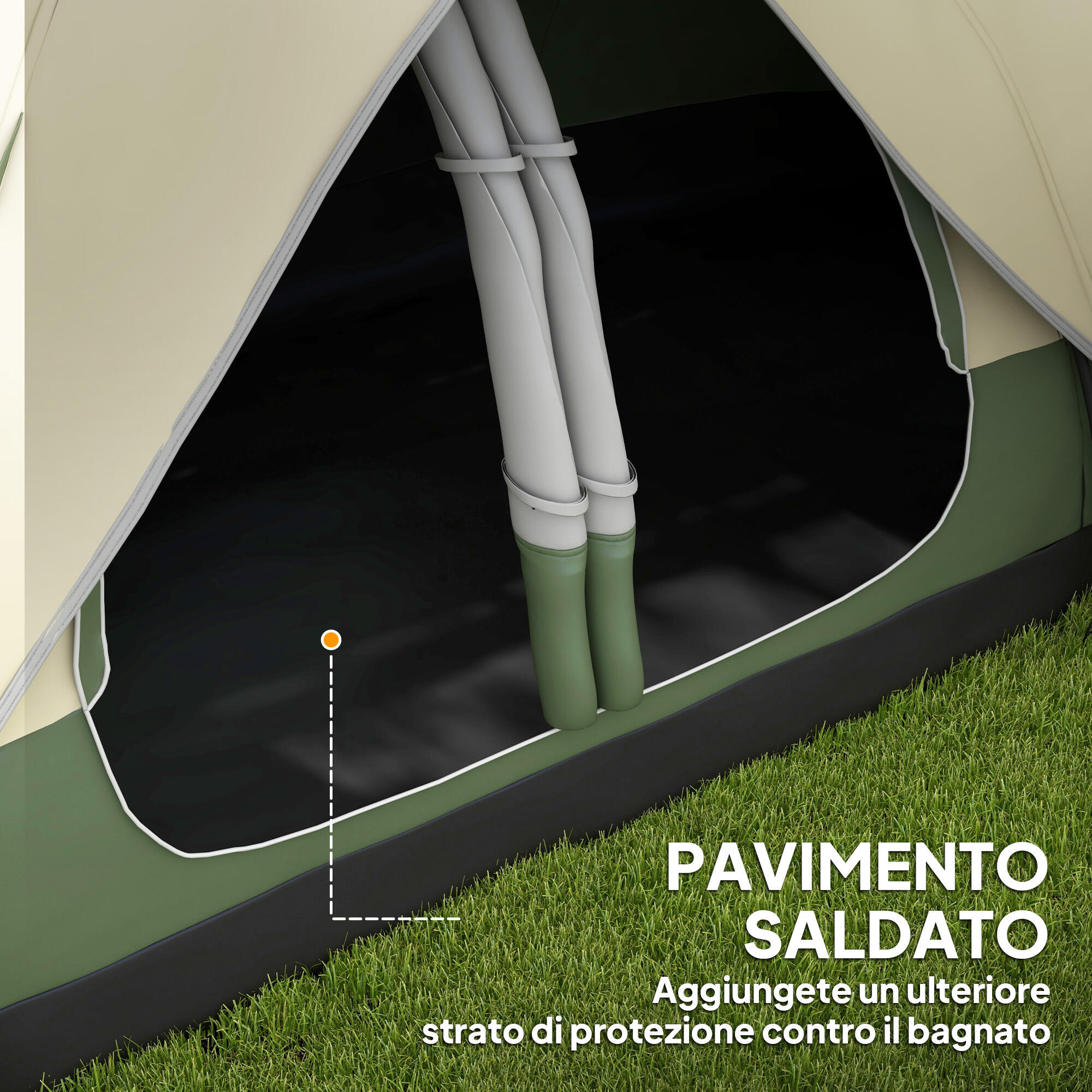 Outsunny Tenda da Campeggio 6 Posti con 2 Stanze Separate Verde Scuro 5/6