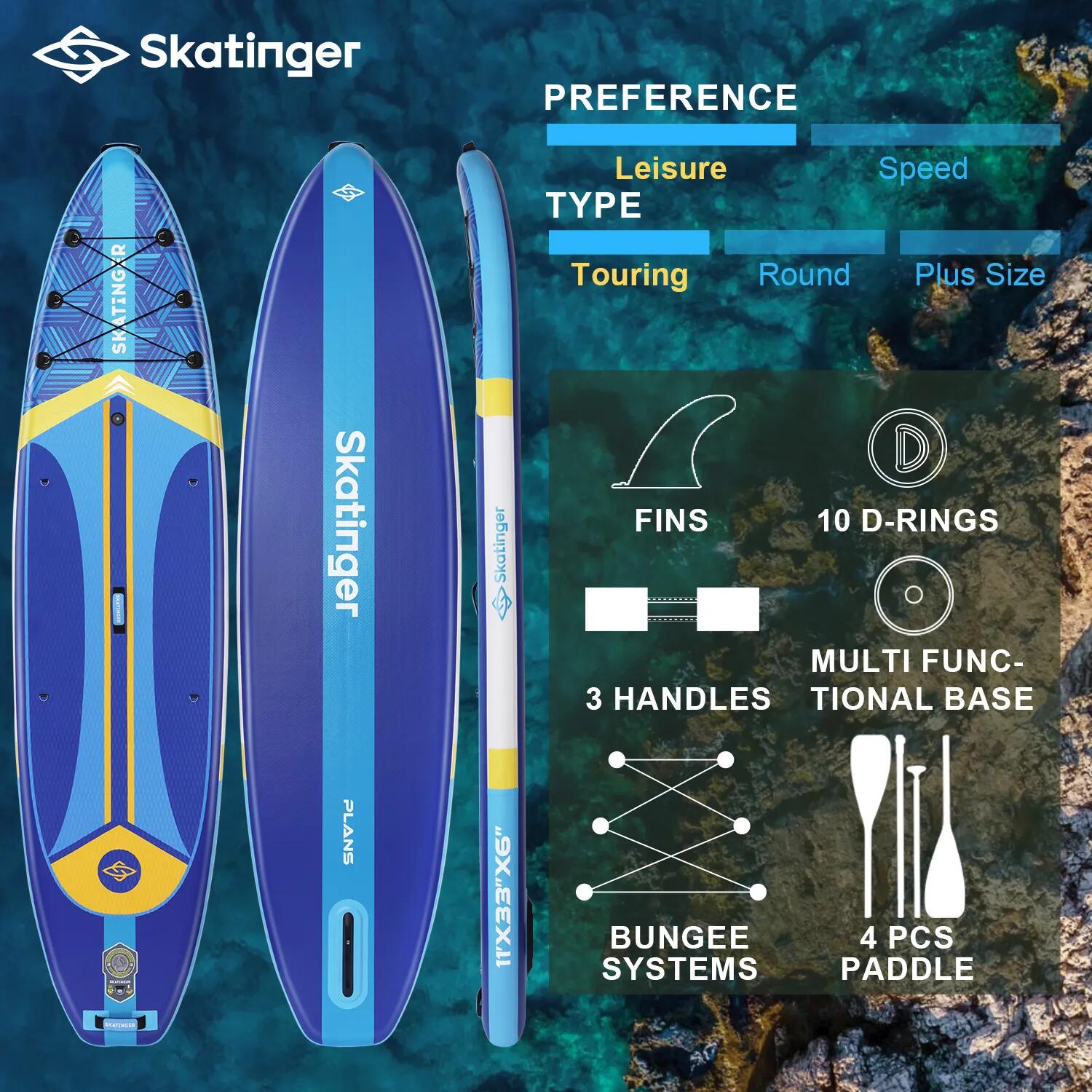 SKATINGER Plan S Blauw 335x84x15 cm (11') touring SUP board 3/6