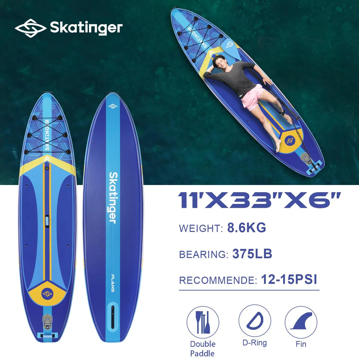 Deska SUP SKATINGER Plan S Blue 335x84x15 cm (11') touring