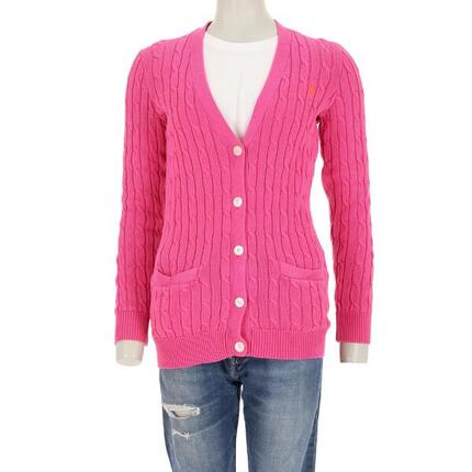 Refurbished - Polo Ralph Lauren Damen Strickjacke mit Zopfmuster Rosa - Wie neu