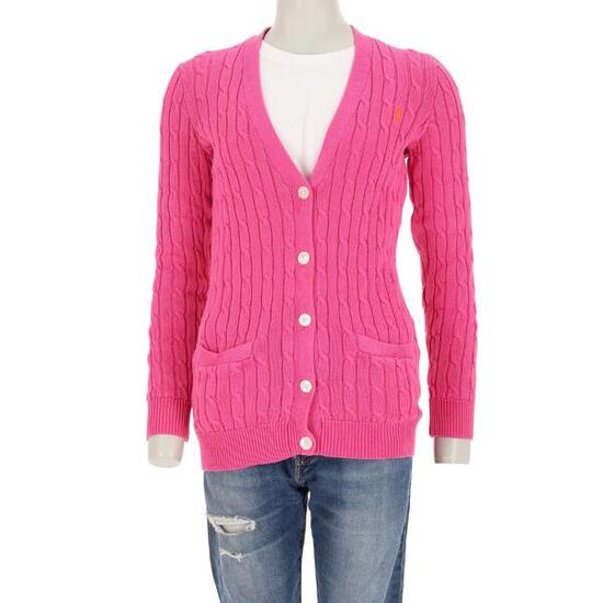 Refurbished - Polo Ralph Lauren Damen Strickjacke mit Zopfmuster Rosa - Wie neu