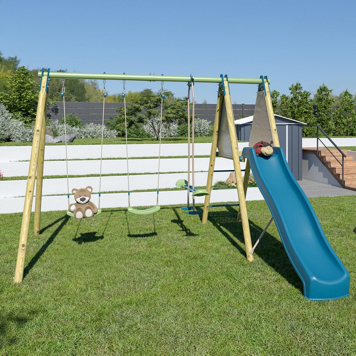 Balançoire bois Techwood Optima 2 2,30 m avec toboggan – Trigano 8/8