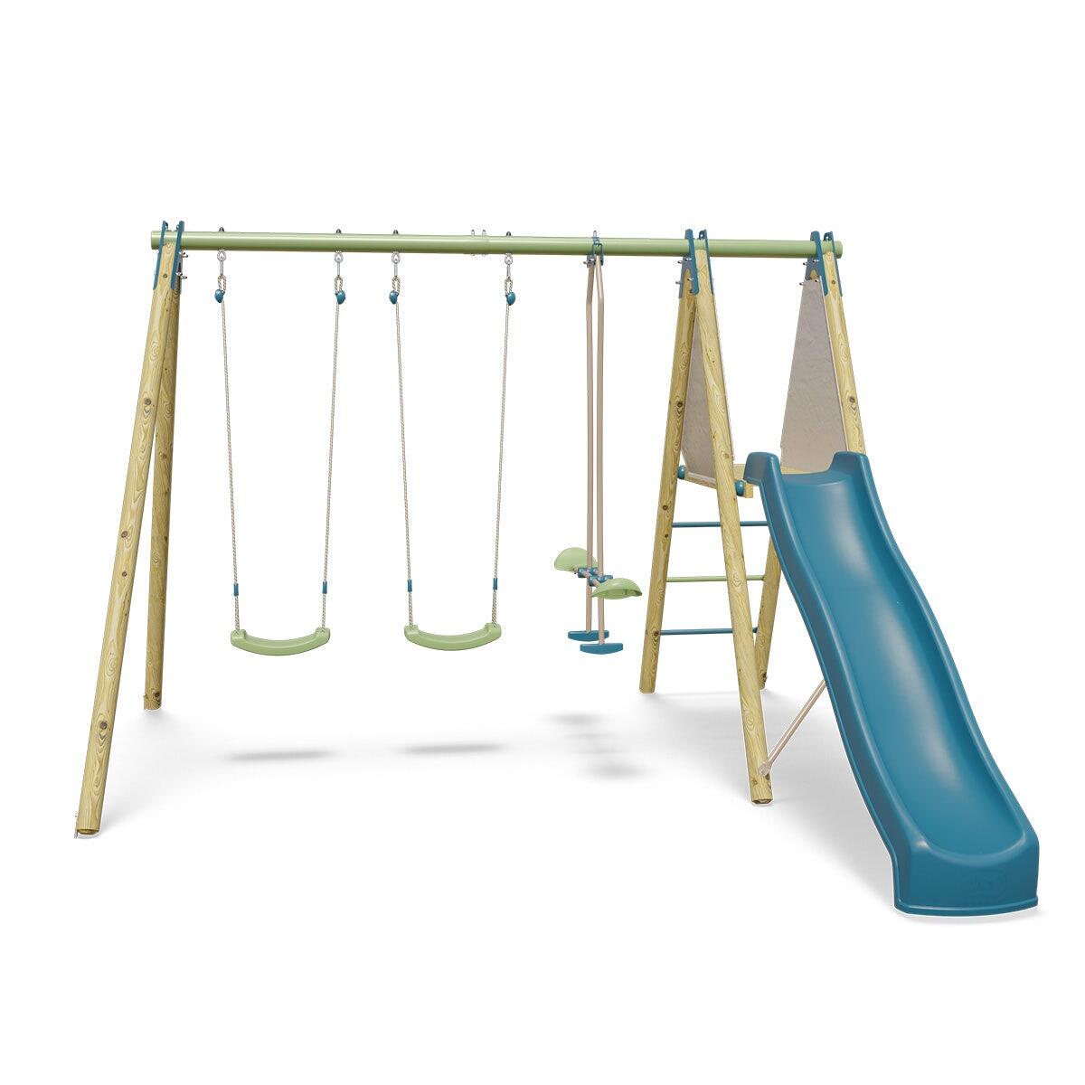 Balançoire bois Techwood Optima 2 2,30 m avec toboggan – Trigano 1/7