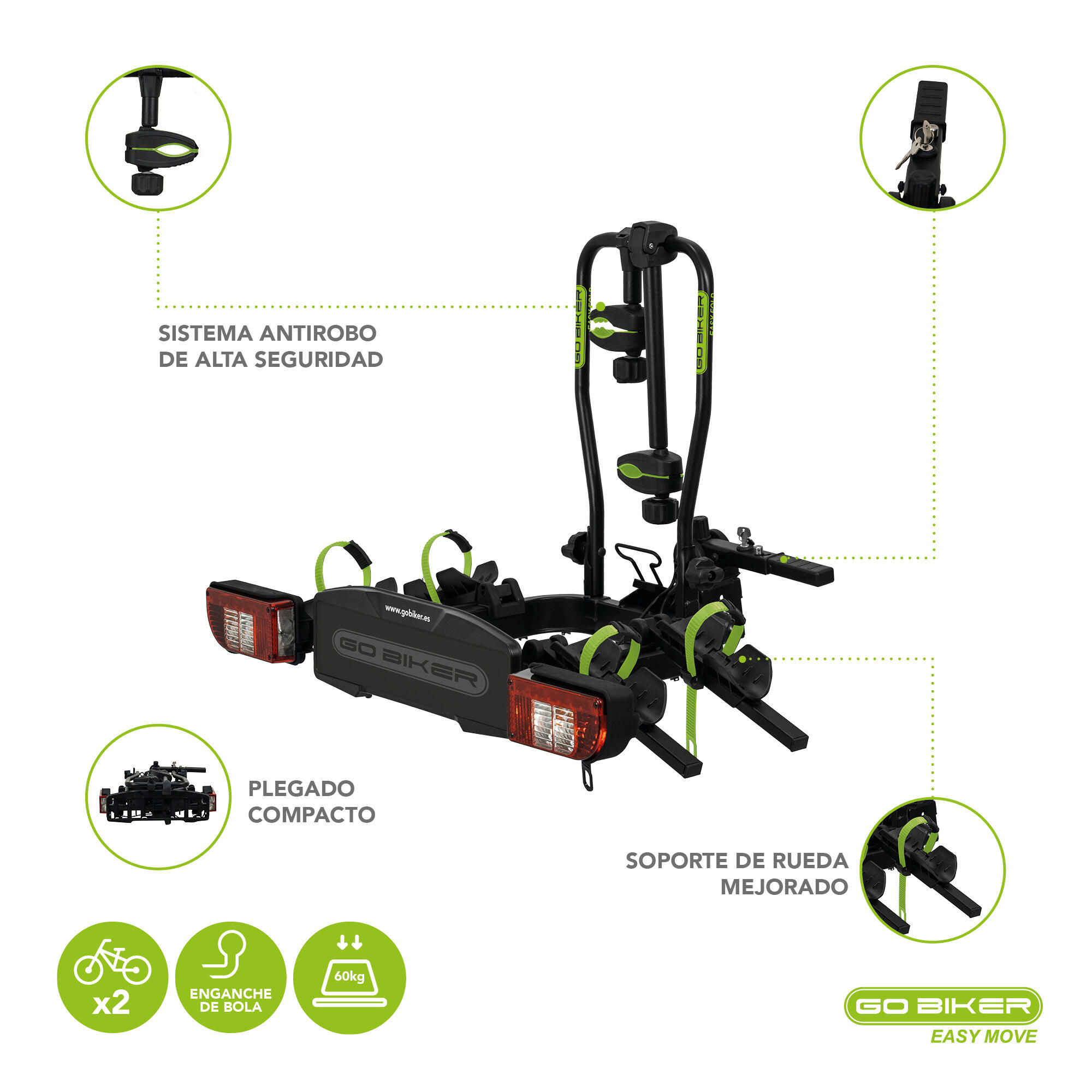 Porta-bicicletas Easy-Move para 2 E-bikes Dobrável 60 kg 2/7