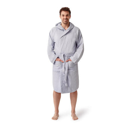 COGAL® - Bademantel für Herren aus Waffelpiqué, 100 % Baumwolle - Hellblau - L
