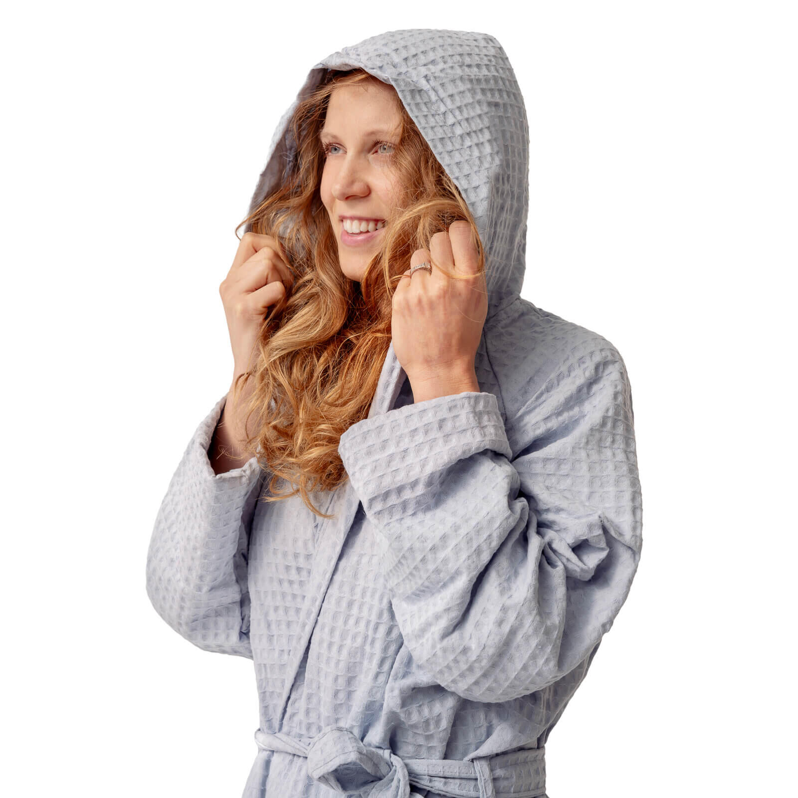 COGAL® - Bademantel für Damen aus Waffelpiqué, 100 % Baumwolle - Hellblau - L 4/6