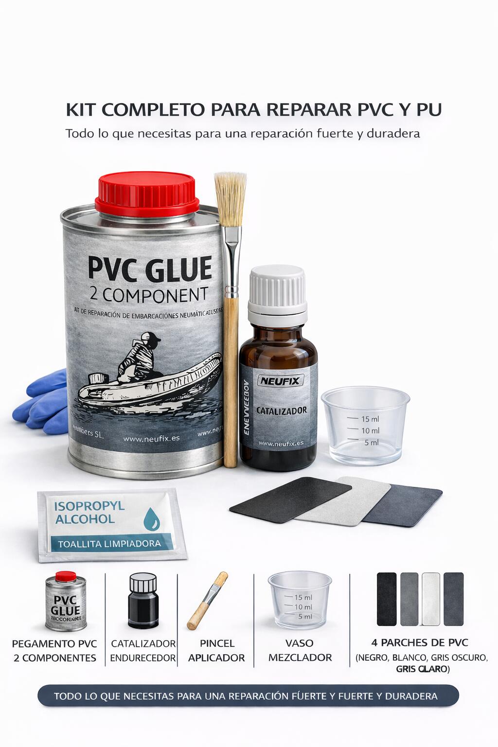 NEUFIX Kit Riparazione PVC – Adesivo Nautico per Gommoni, Kayak e SUP 2/7